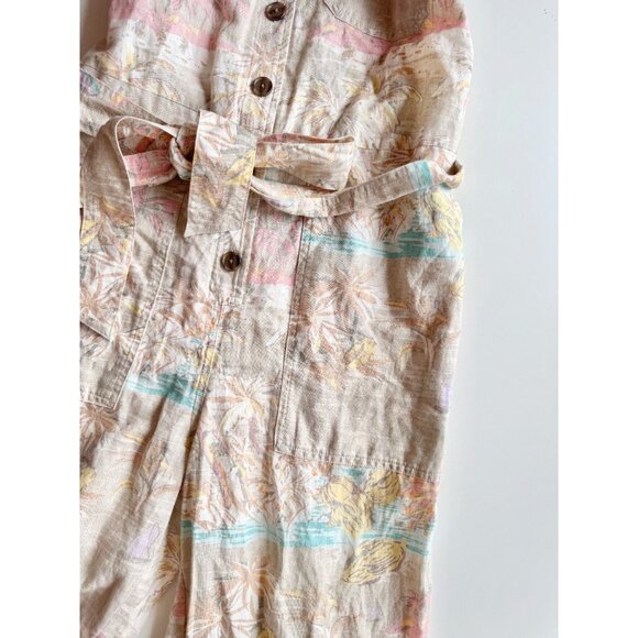 GAP Tropical Floral Linen Cotton Belted Button Up Utility Shirt Jumpsuit, Size 4 - Picture 4 of 11